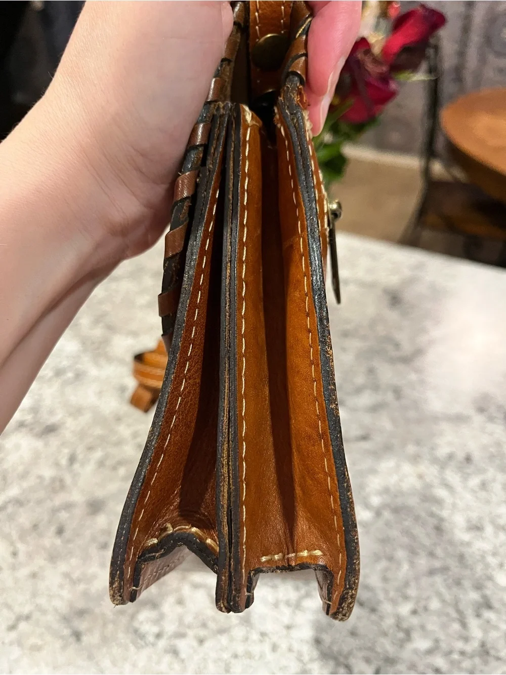 Patricia Nash Hand-Tooled Tan Leather Crossbody Bag EUC - Picture 9 of 16